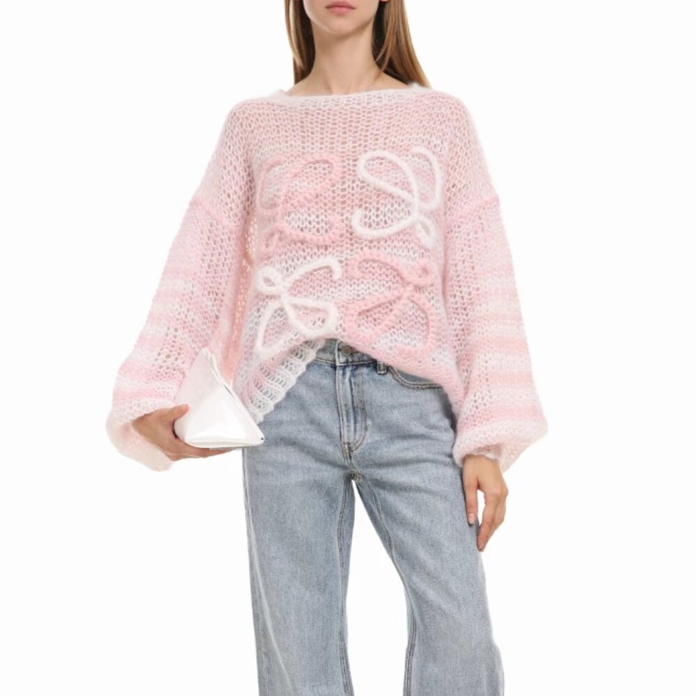 Loewe Anagram striped open-knit mohair-blend jumper